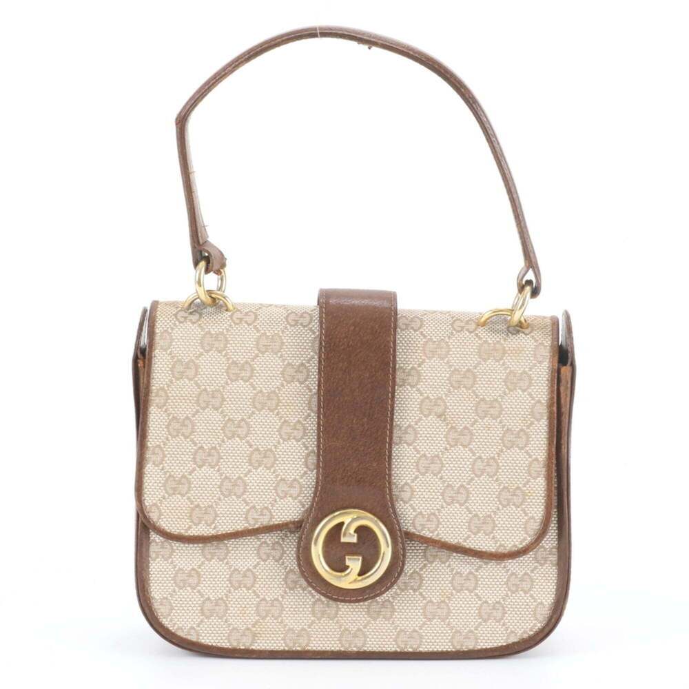 Vintage Old Gucci GG Canvas Leather Handbag Tote Bag - Beige Brown Women's - Picture 1 of 10